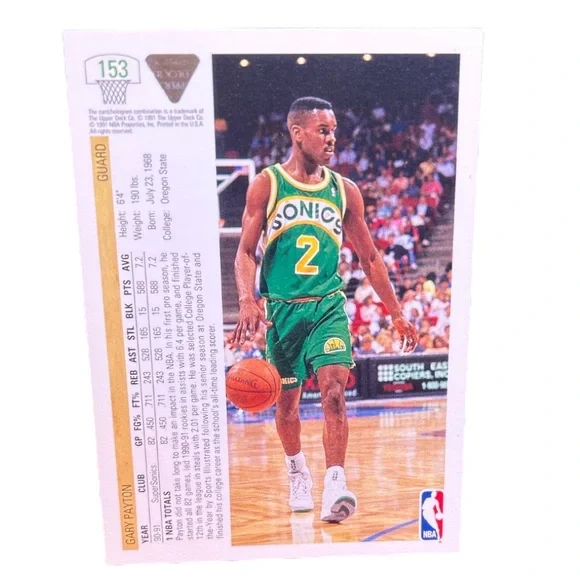 Gary Payton 1991 Seattle Supersonics Upperdeck #153 Trading Card